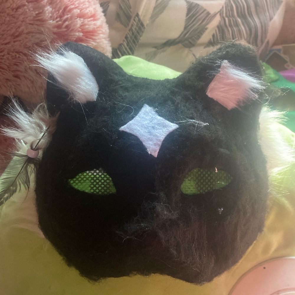 Black Cat Ear Mask with Green Eyes